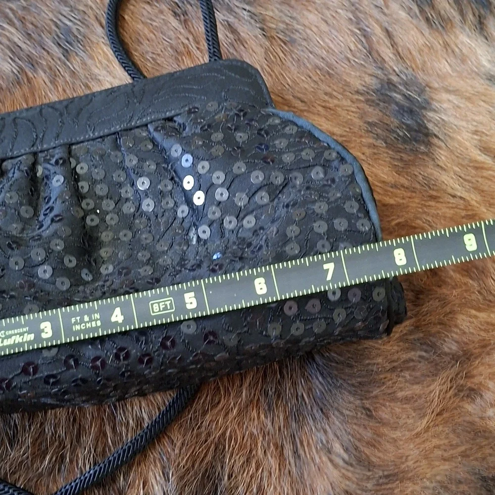 Stuart Weitzman Petite Black Tie Noir Handbag Black Sequin Clutch Bag Embroidery